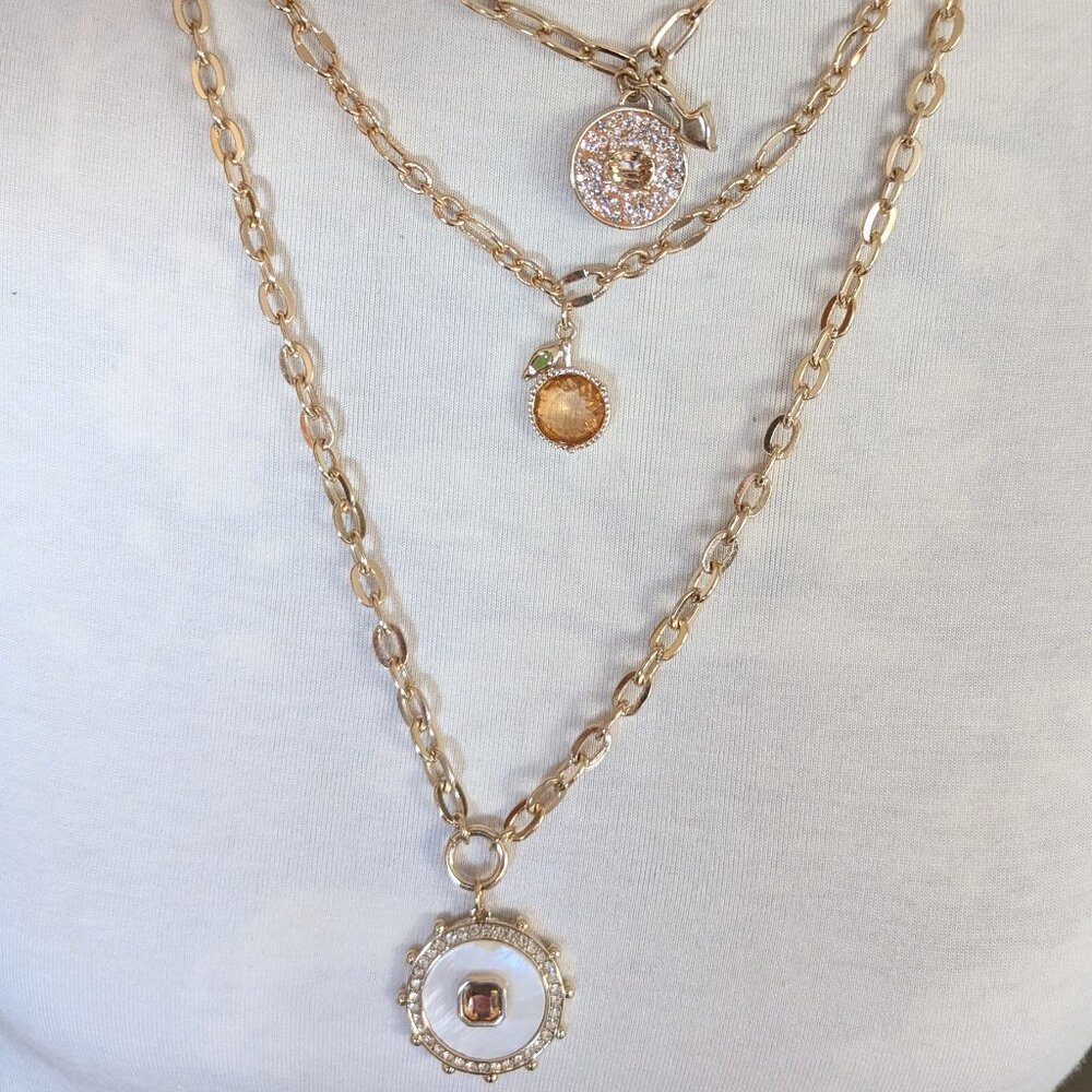 White House Black Market Runway/ Statement Triple Chain Gold Tone Necklace Set! - Picture 1 of 7